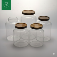 Hũ thủy tinh borosilicate tròn nắp gỗ lõm nhấn