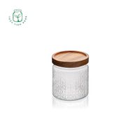 Hũ thủy tinh tròn Vintage nắp gỗ nhấn kín họa tiết nổi