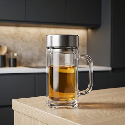 Bình giữ nhiệt Thủy Tinh Hai Lớp Có Quai Cầm, Nắp Inox Đựng Thức Uống - 400ml [ BGN002 ]