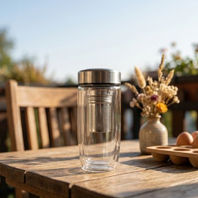 Bình giữ nhiệt Thủy Tinh Hai Lớp Kèm Lõi Lọc Dài, Nắp Inox Đựng Thức Uống - 400ml [ BGN007 ]