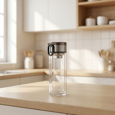 Bình giữ nhiệt Thủy Tinh Hai Lớp Nắp Inox Có Móc Đựng Thức Uống - Xám - Nhiều Dung Tích - 320ml