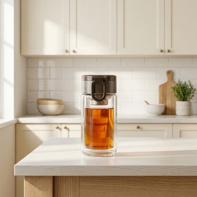 Bình giữ nhiệt Thủy Tinh Hai Lớp Nắp Inox Có Móc Đựng Thức Uống - Đen - Nhiều Dung Tích - 220ml