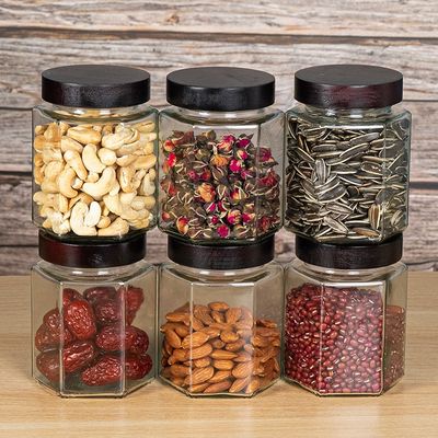 Combo 6 Hũ Thủy Tinh Lục Giác Nắp Gỗ - 500ml