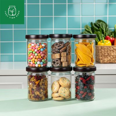 Combo 6 Hũ Thủy Tinh Vuông - Tròn - Lục Giác Đựng Gia Vị - Gửi Mẫu Thiết Kế Khắc Miễn Phí Theo Yêu Cầu