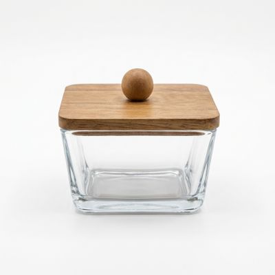 Set Hũ Thủy Tinh Vuông Nắp Gỗ Tối Kèm Khay Đựng Gia Vị, Hạt Khô [SHTT002]