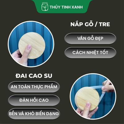 Hũ Borosilicate Tròn Nắp Tre Nhấn Kèm Muỗng Tre Đựng Gia Vị, Hạt Khô - Nhiều Dung Tích [HTT005]