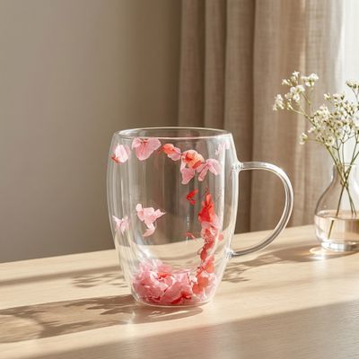 Ly Mug - Double Wall Red Flora | 250ml & 350ml | [LYNOIR_LY0121-03]