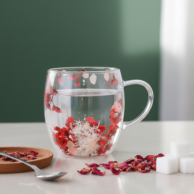 Ly Mug - Double Wall Red Flora | 250ml & 350ml | [LYNOIR_LY0121-03]