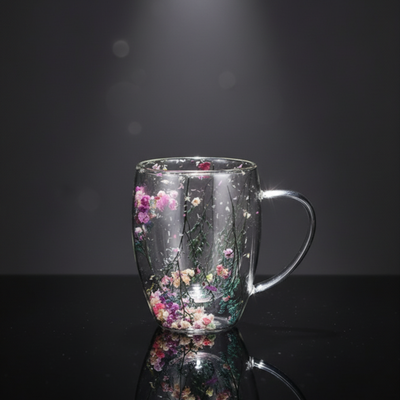 Ly Mug - Double Wall Purple Flora | 250ml & 350ml | [LYNOIR_LY0121-04]