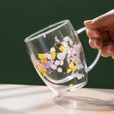 Ly Mug - Double Wall Yellow Flora | 250ml & 350ml | [LYNOIR_LY121-05]