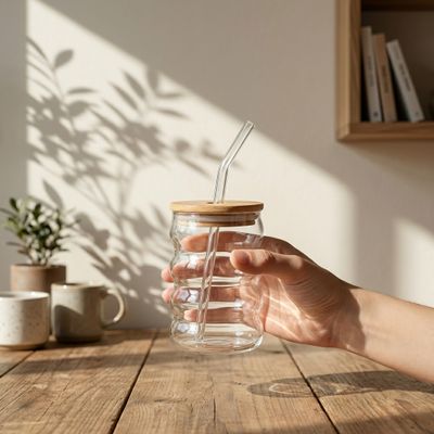 Ly Thủy Tinh Highball - Ripple Kèm Ống Hút Thủy Tinh | 300ml | [LYNOIR_LY127]