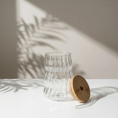 Ly Highball - Vertical Ripple with Glass Straw | 530ml | [LYNOIR_LY120]